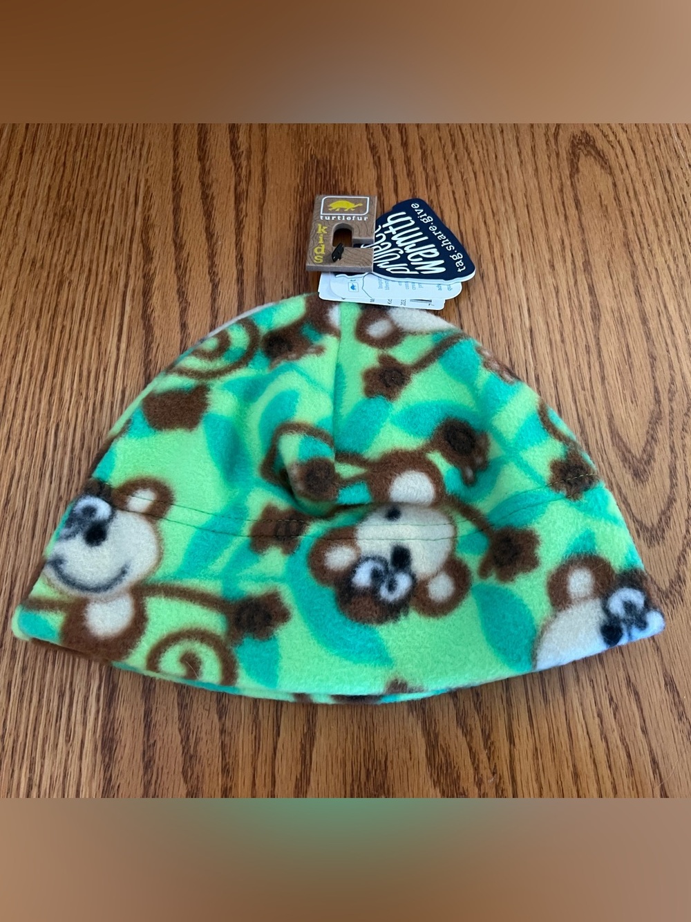 Turtle Fur Green Monkey Print Fleece Beanie Hat